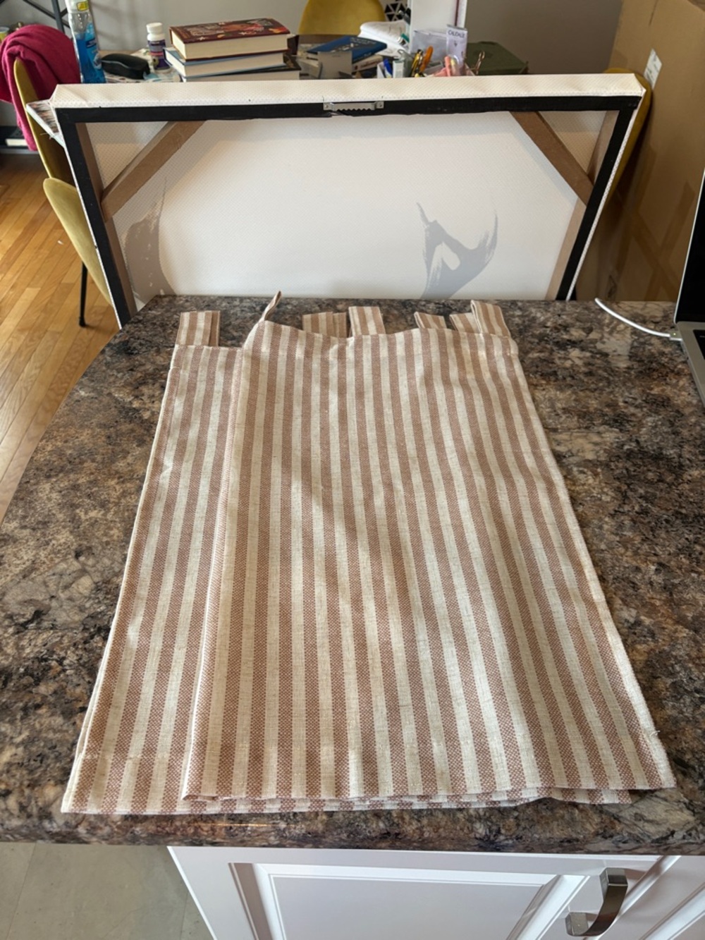 Striped Tab Top Curtain Panel - Tan and Cream
